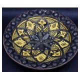 Signed Moroccan Metal & Ceramic Centerpiece Bowl