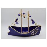 Greek Hand Painted & Signed Ceramic Boat