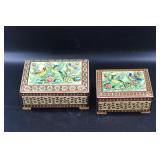 2 Midiniran Wood Jewelry Boxes Hand Painted
