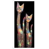 Pair of Hand Painted & Carved Wood Cat Figures