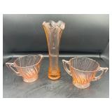 Pink Depression Swung Vase & Cream and Sugar