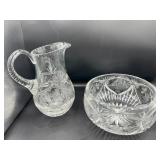 Vintage Cut Glass Pitcher and Crystal Clear Bowl