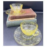 Vaseline Glass Cups/Saucers