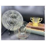Vaseline Glass Cup/Saucer and Plates