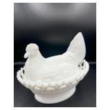 Vintage Atterbury Milk Glass Hen On Next