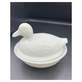Vintage Westmoreland Milk Glass Duck on Nest