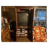 Armoire, TV, DVD Player, VHS and DVDs