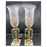 Pair of Brass Hurricane Luster Lamps - Corded