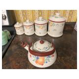 Vtg Corelle "Abundance" Teapot & Canisters