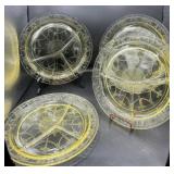 Four  Divided Vaseline Glass Plates