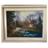 Vintage German Oil Painting of Village