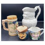 Toby Jug, Miniature Mugs and Beer Mug