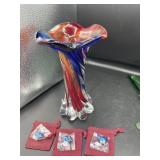 Murano Style Red, White & Blue Ruffled Art Glass