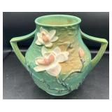 Roseville Double Handle Green Magnolia Vase