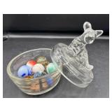 Vintage Jeannette Scotty Dog Powder Jar & Marbles
