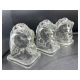 Three Vintage Federal Glass Horse Head Bookends