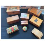 Large collection of wooden boxes