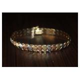 Tri- Color Basket Weave 10K Gold Bracelet