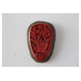 Vintage Chinese Deep Carved Cinnabar Broach Clip