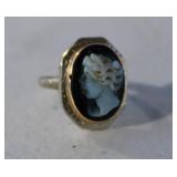 10K Fashion Black Camio Face Ring