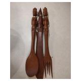 3 Large Wood Carved Utensils