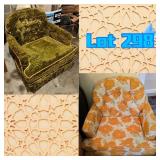 MCM Green Velvet Club Chair & Floral Club Chair