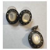 Mother of Pearl & Hematite Pendant & Earrings