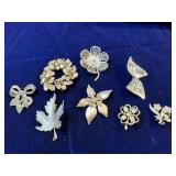 Silver tone Floral Brooches and Ribbon Brooch