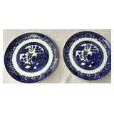 Pair of Flow Blue Willow Dinner Plates