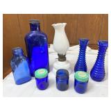 Vintage Bottles, Vases and Oil Lamp