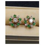 14K Diamond & Emerald Earrings - Read Details