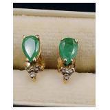 10K Gold Emerald & Diamond Earrings