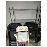 Metal Wire Shelf and 5 Folding Chairs