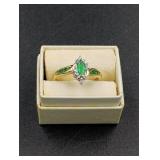 14K Gold Ring Emerald and Diamonds