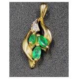 10K Gold Emerald & Diamond Pendant