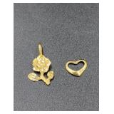 14K Gold Rose & Heart Pendants