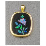 14K Gold Onyx with Opal Inlay Pendant