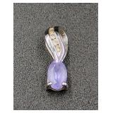 14K White Gold Amethyst & Diamond Pendant