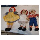 3 Vintage Raggedy Ann and Andy Type Dolls