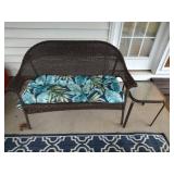 Plastic Wicker Bench with Side Table