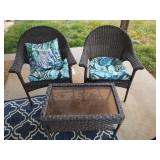 2 Plastic Wicker Chairs and Coffee Table