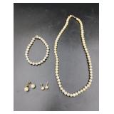 Pearl Necklace, Bracelet, Earrings