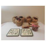 Assortment Raffia Straw Baskets & Coin Purses