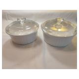 Set of 2 White Corning Ware Bowls w/lids