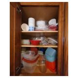 Kitchen Cabinet of Assorted Plastic Kitchenware