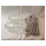 2 Glass Spoon Holders with Silverware