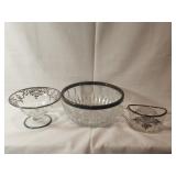 Glass and Silverplated Bowls Set of 3
