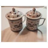 2 Chinese Dragon Coffee/Tea Mugs w/Lids