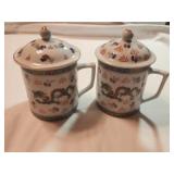 2 Chinese Dragon Coffee/Tea Mugs w/Lids