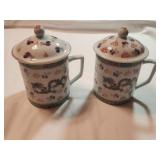2 Chinese Dragon Coffee/Tea Mugs w/Lids